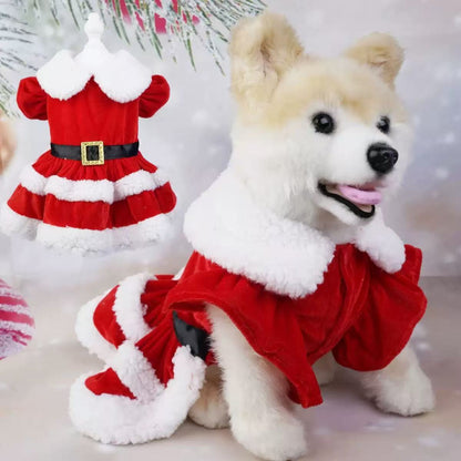 Christmas Pet Dress – Red Double-Layer Bow Skirt for Dogs & Cats