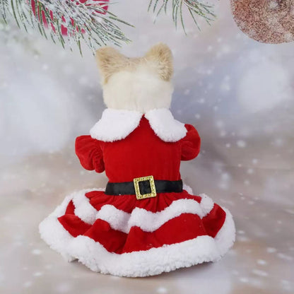 Christmas Pet Dress – Red Double-Layer Bow Skirt for Dogs & Cats