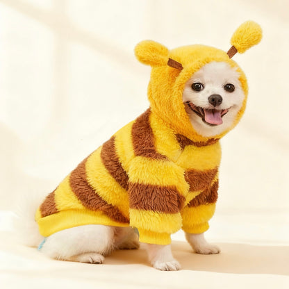 Cute Bee Costume for Dogs – Soft Plush Pet Hoodie Outfit for Small Dogs & Puppies