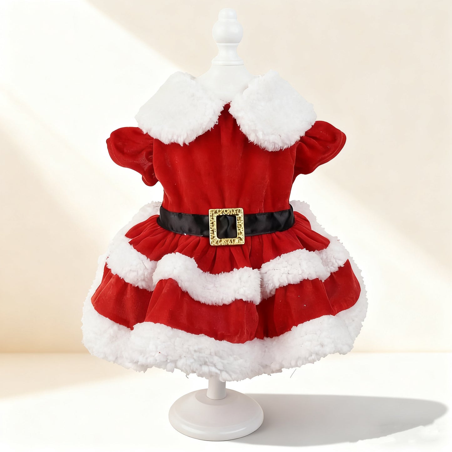 Christmas Pet Dress – Red Double-Layer Bow Skirt for Dogs & Cats