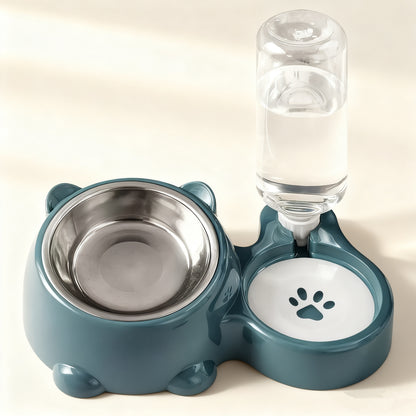 2-in-1 Automatic Water & Inclined Stainless Steel Food Bowl – Ergonomic Feeder for Dogs & Cats