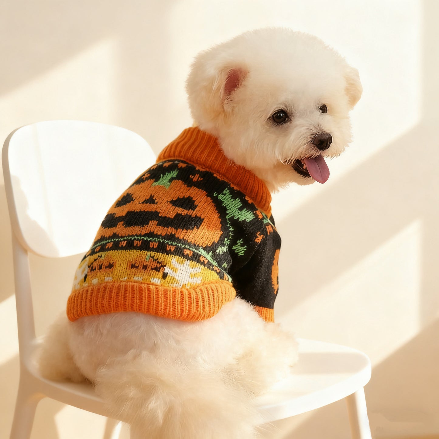 Halloween Pet Sweater with Pumpkin Design – Cozy Outfit for Dogs & Cats