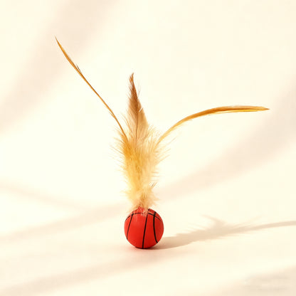 Basketball Pet Toy with Feathers – Interactive Chase & Bat Play for Cats & Small Dogs