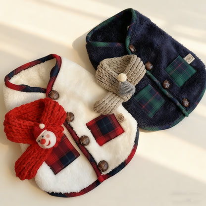 Winter Plush Pet Coat with Matching Scarf – Warm Outfit for Dogs & Cats