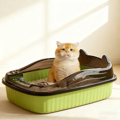 Extra-Large Cat Litter Box – High-Sided Pan with Free Scoop for Cats