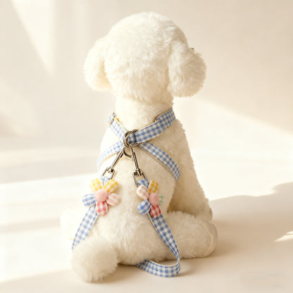 Adjustable Small Dog Harness with Flower – Soft Vest-Style Harness with Leash Included