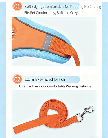 Soft Vest-Style Pet Harness with Free Leash – Adjustable No-Choke Design for Dogs & Cats