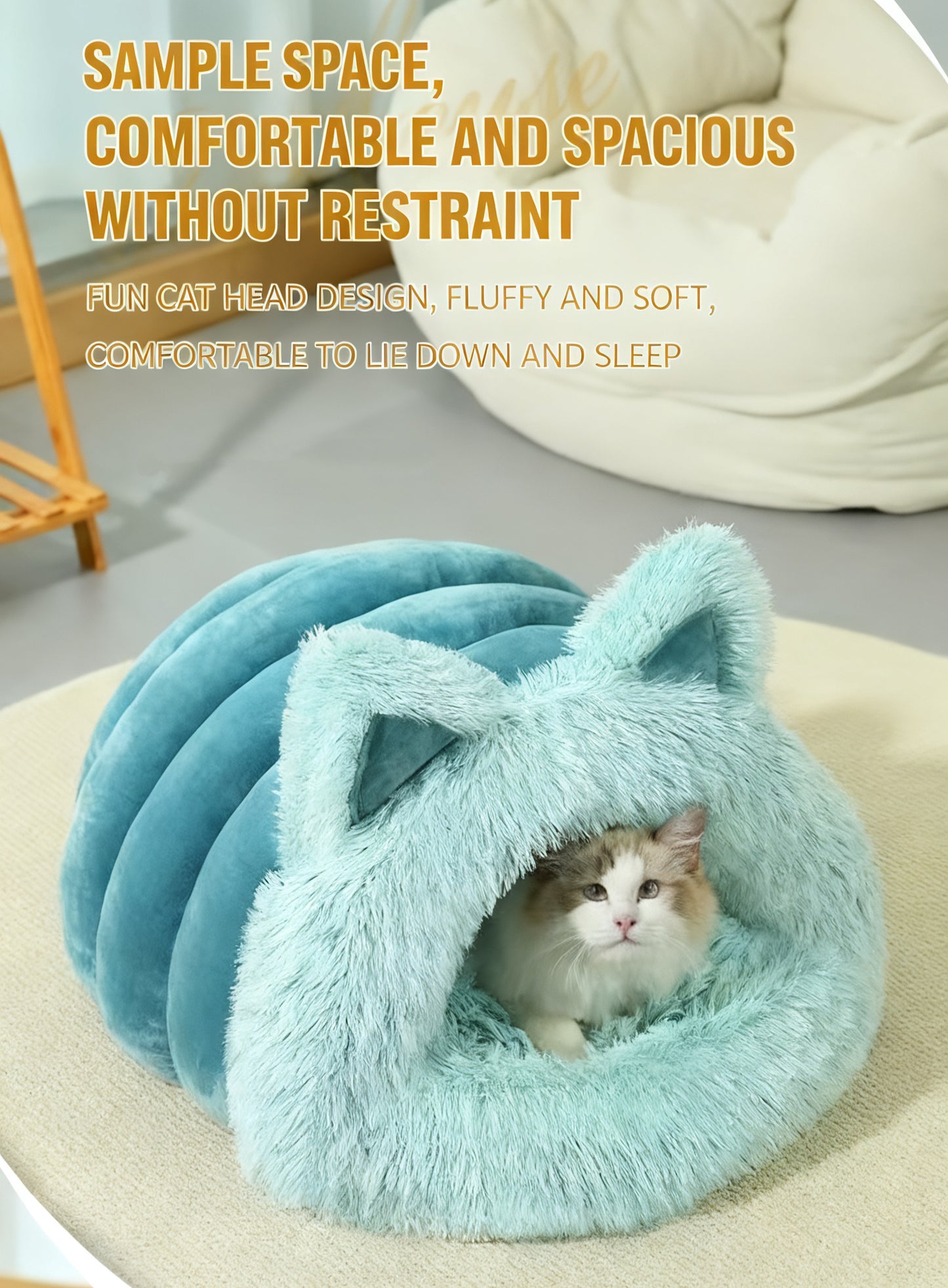 Fluffy Cat Ear Pet Bed – Warm, Lightweight & Non-Slip Cozy Nest for Dogs & Cats