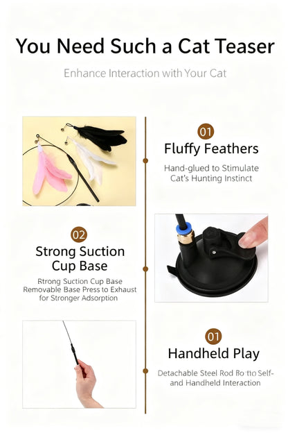 Suction Cup Cat Teaser Wand – Interactive Self-Play Toy for Cats