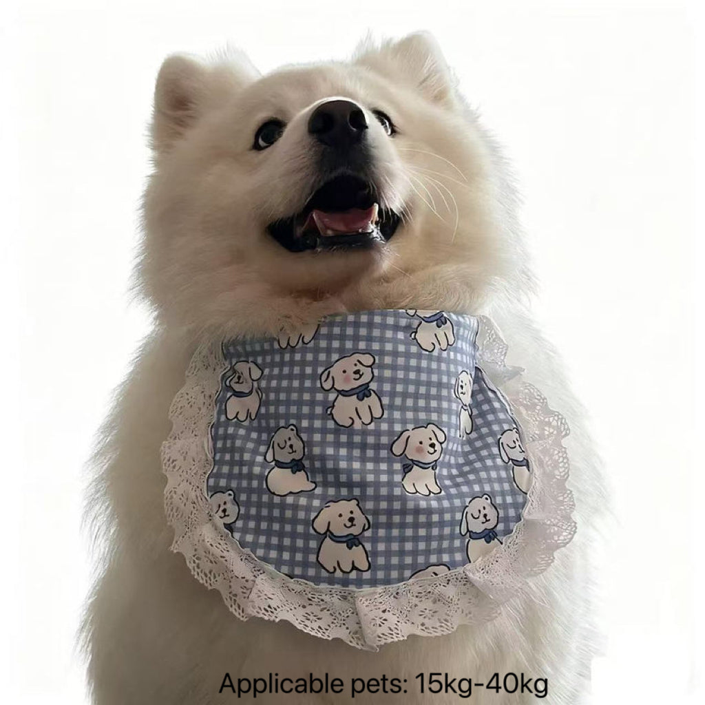 Lace Pet Bandana with Cartoon Dog Print – Cute Adjustable Bib for Cats & All Dog Sizes