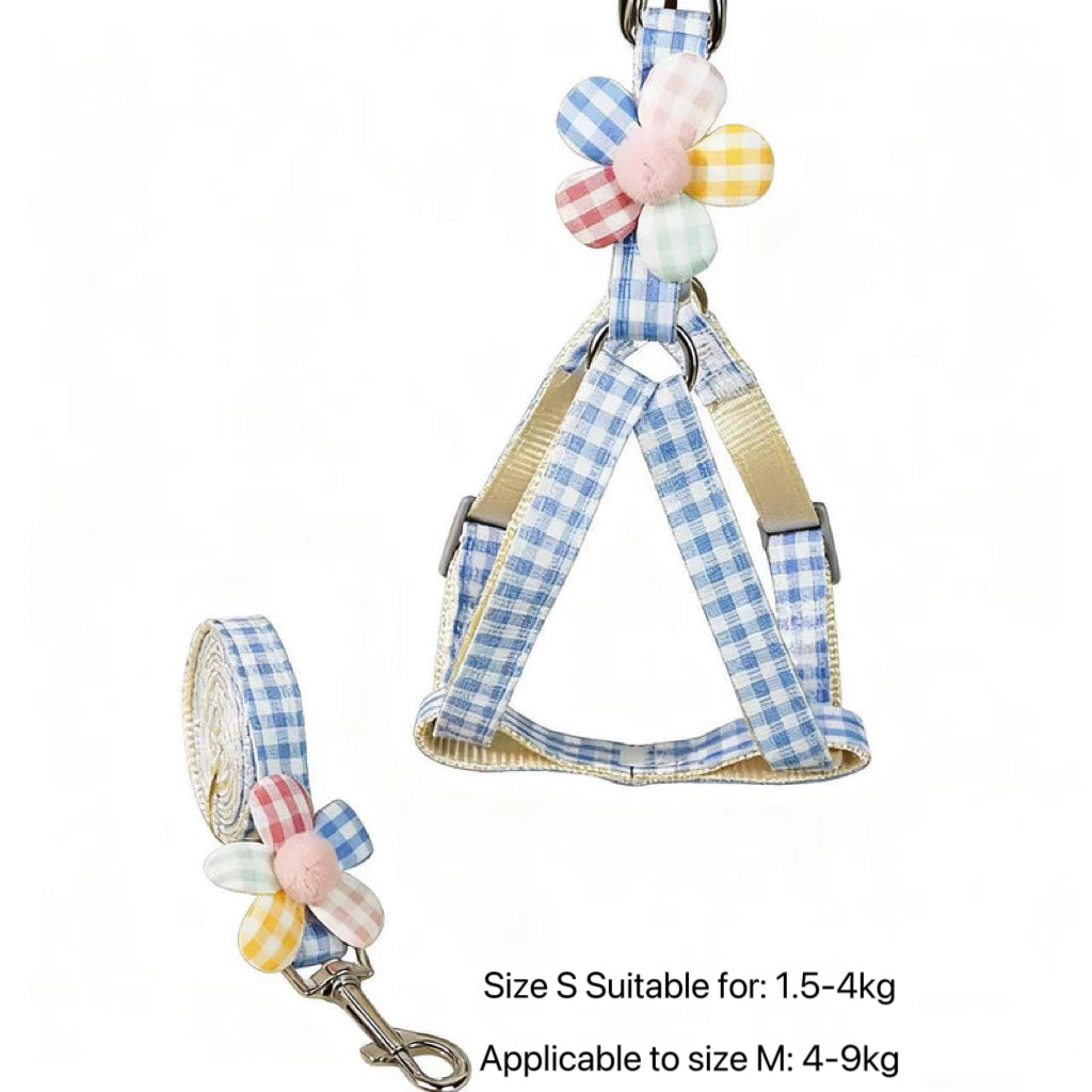 Adjustable Small Dog Harness with Flower – Soft Vest-Style Harness with Leash Included