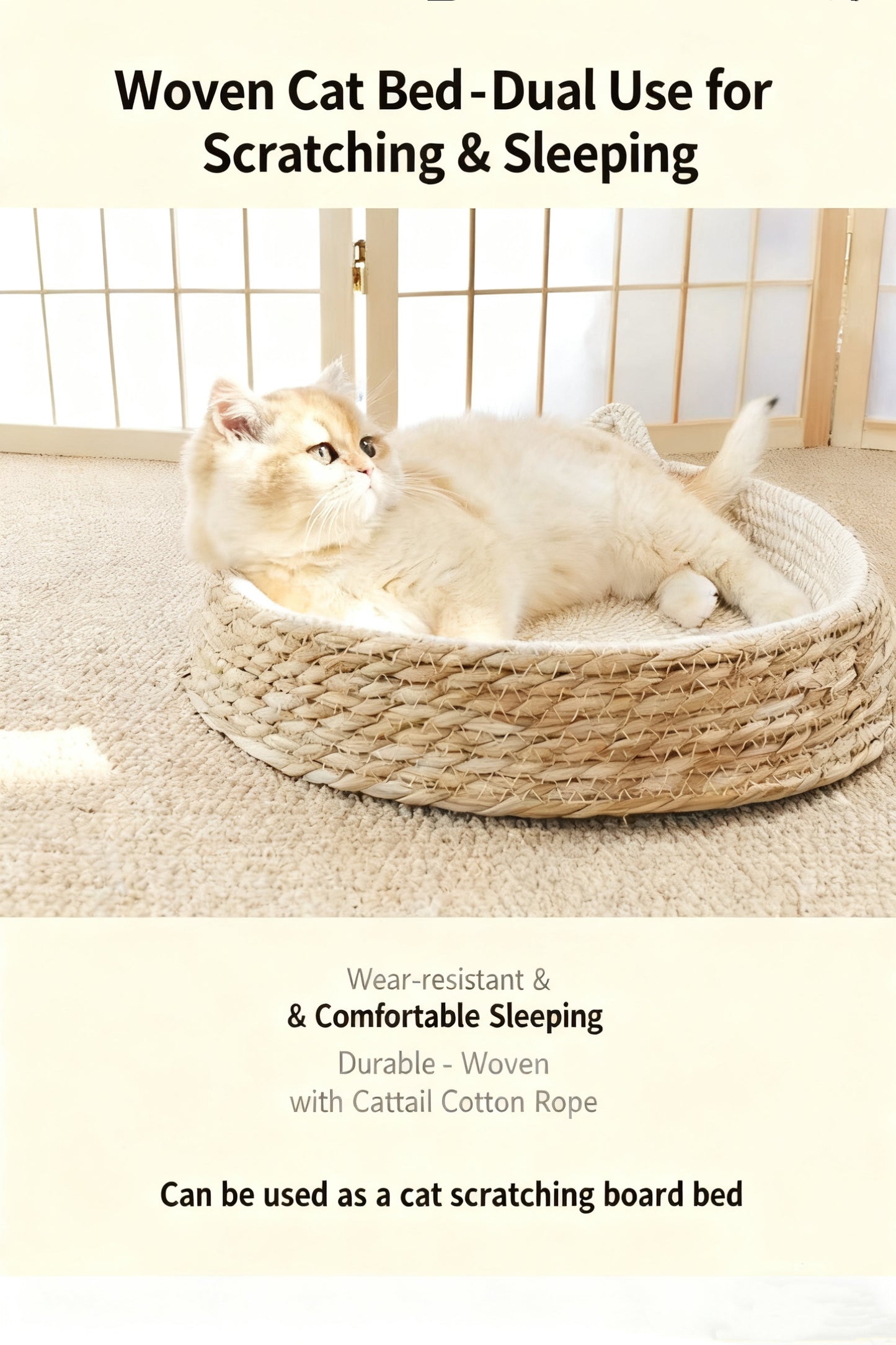 Woven Cat Bed with Cotton Rope – Washable All-Season Pet House