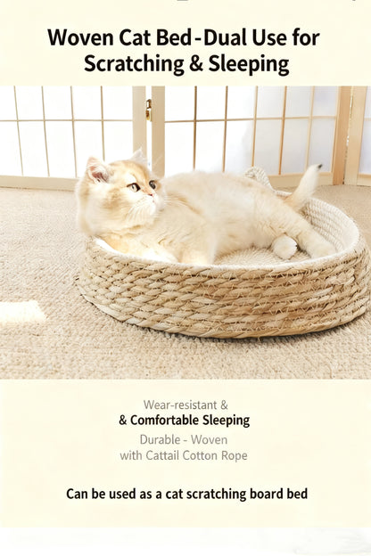 Woven Cat Bed with Cotton Rope – Washable All-Season Pet House