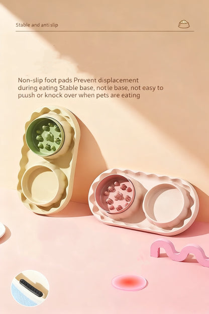 Double Stainless Steel Pet Bowls – Non-Slip Slow Feeder Set for Dogs & Cats