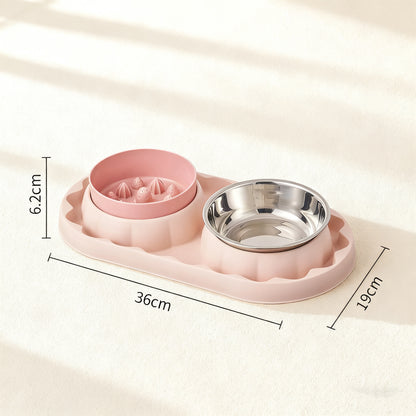 Double Stainless Steel Pet Bowls – Non-Slip Slow Feeder Set for Dogs & Cats