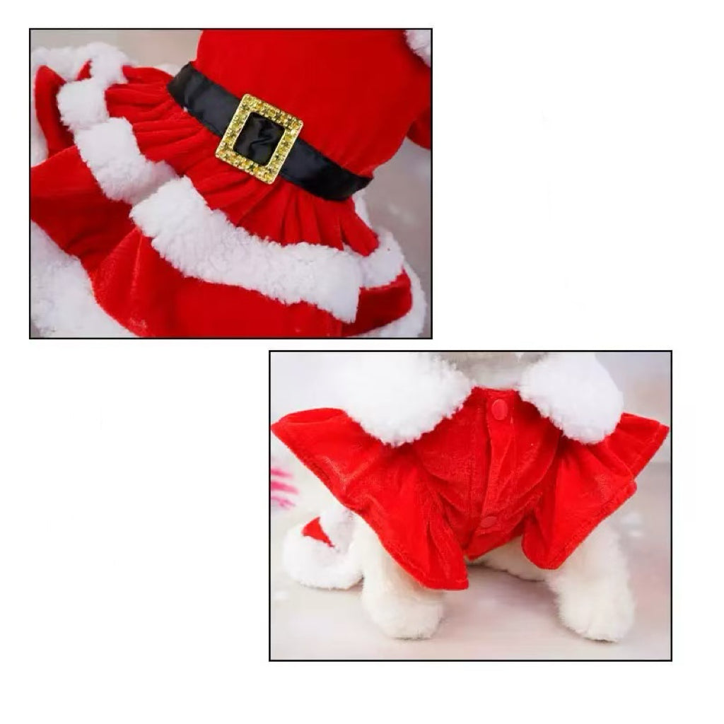 Christmas Pet Dress – Red Double-Layer Bow Skirt for Dogs & Cats