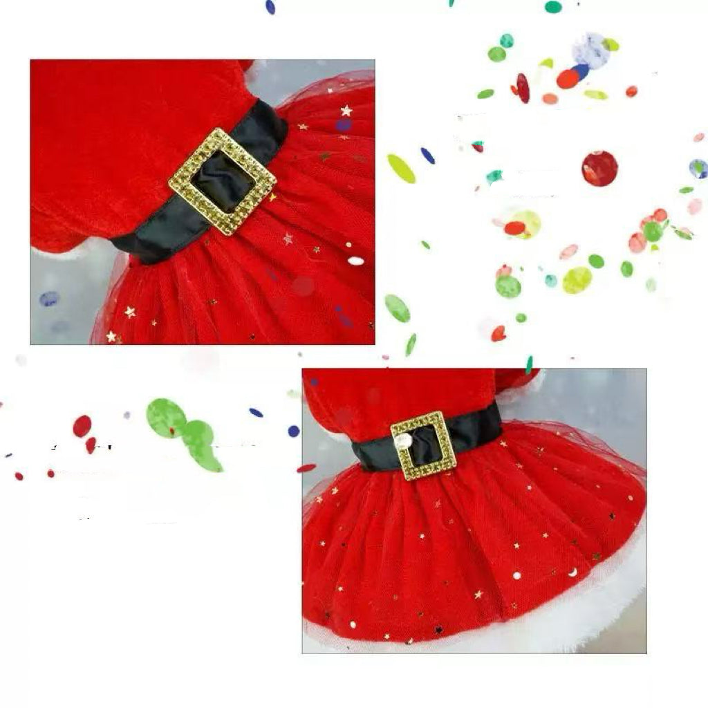 Christmas Pet Dress – Red Tulle Skirt with Bow & Bells for Dogs & Cats