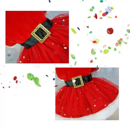 Christmas Pet Dress – Red Tulle Skirt with Bow & Bells for Dogs & Cats