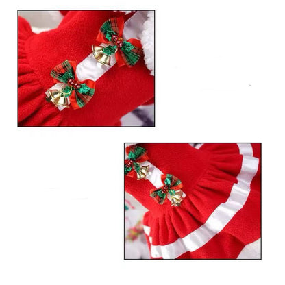 Christmas Pet Dress with Red Bow & Bells – Festive Outfit for Dogs & Cats