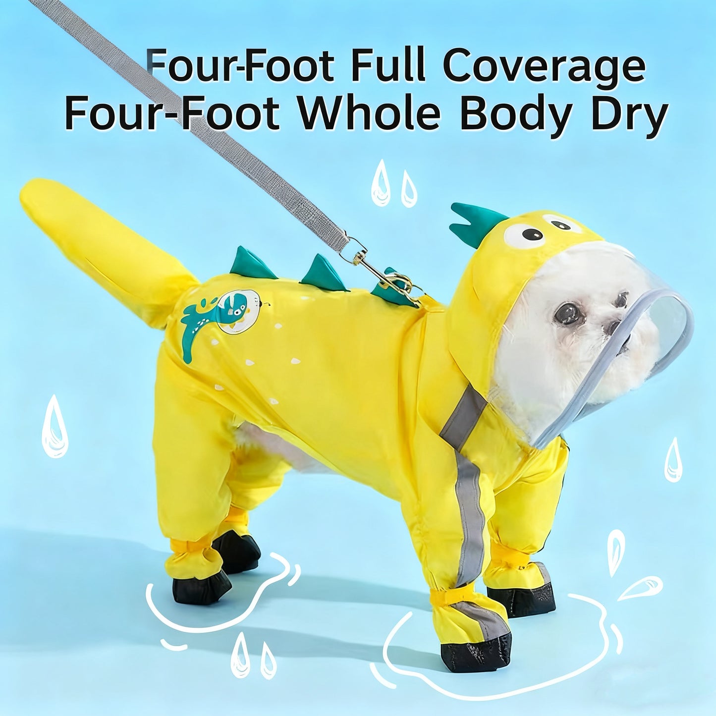 Dinosaur Raincoat for Pets – Full-Body Waterproof Outfit for Dogs & Cats