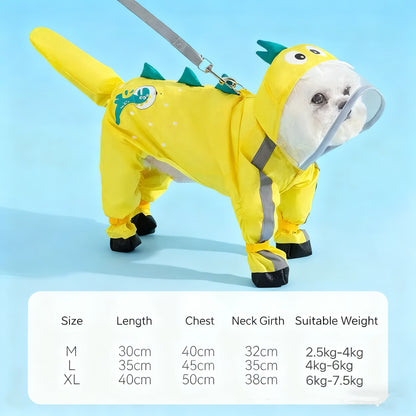 Dinosaur Raincoat for Pets – Full-Body Waterproof Outfit for Dogs & Cats