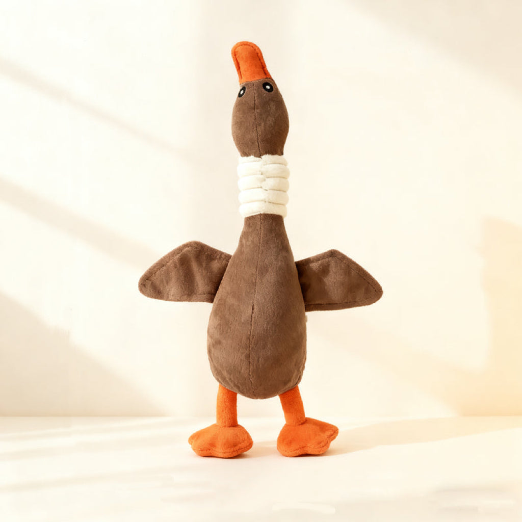 Durable Brown Goose Plush Dog Toy – Squeaky Chew & Play Toy for All Dogs