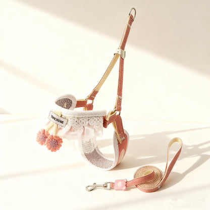 Floral Lace Pet Harness & Leash Set – Cute Adjustable Walking Set for Dogs & Cats