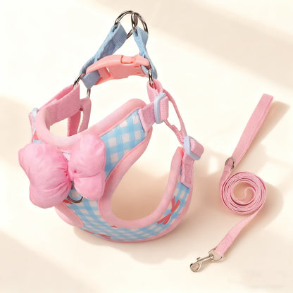 Pet Harness & Leash Set with Bow – Cute Adjustable Walking Set for Dogs & Cats