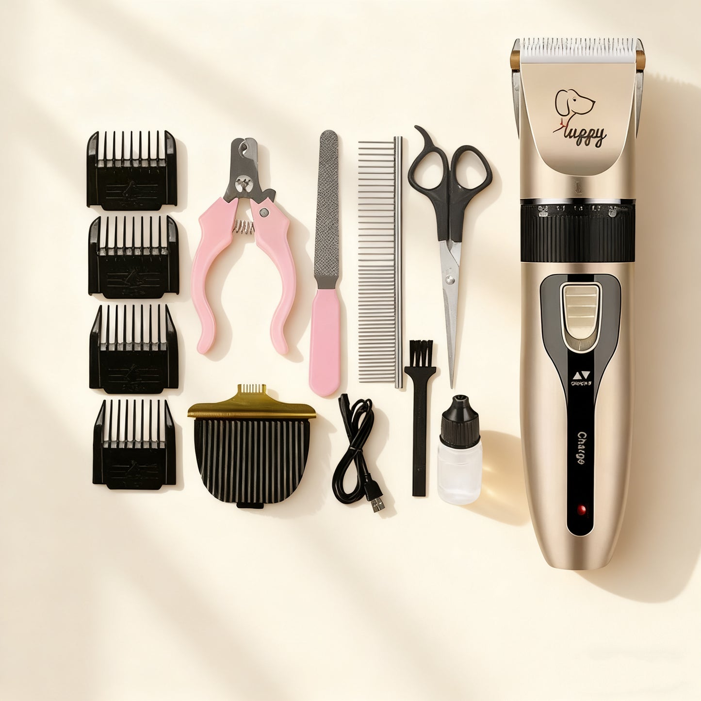 Rechargeable Pet Hair Clipper Set – Professional Grooming Kit with 4 Guard Combs for Dogs & Cats