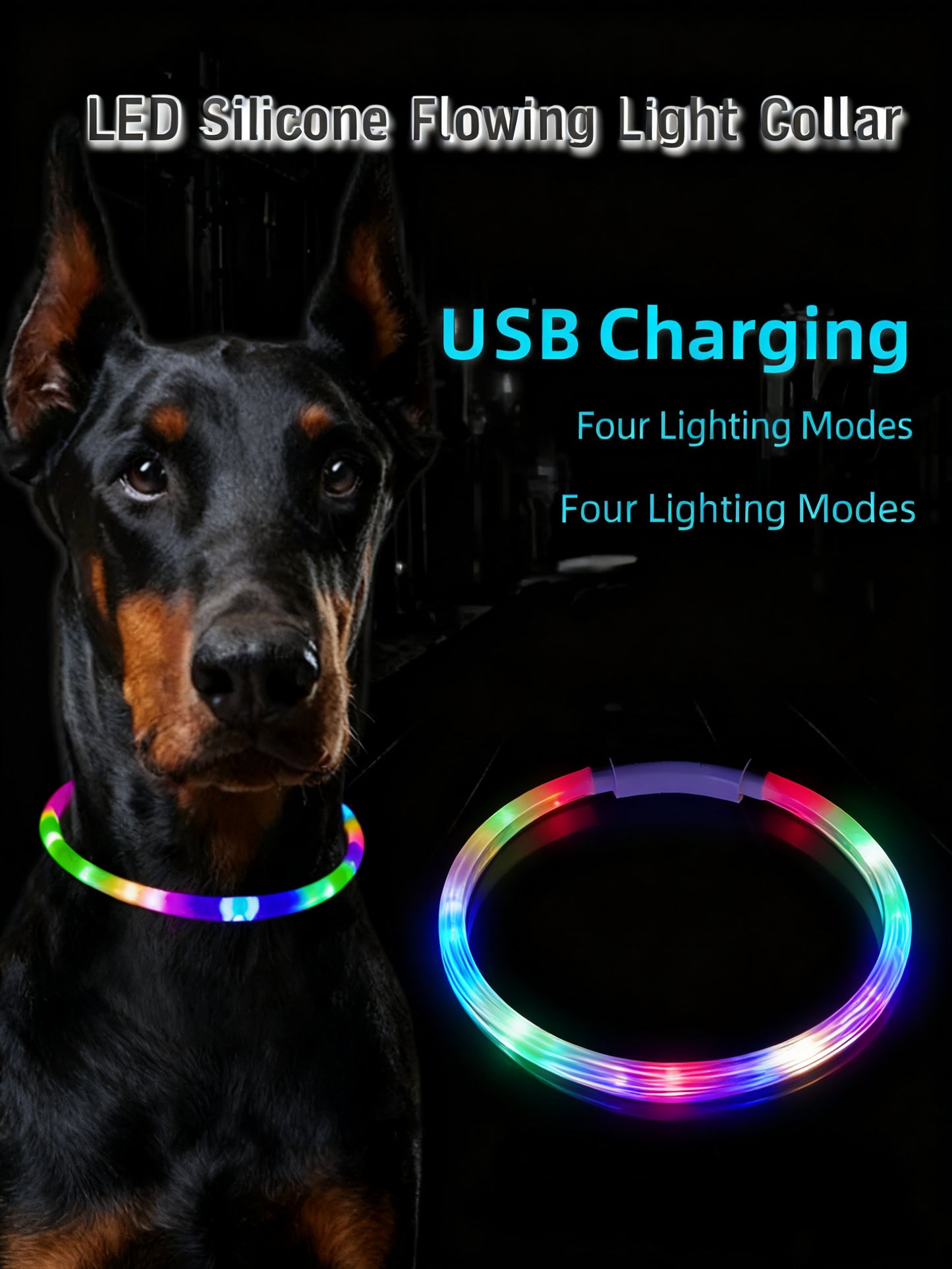 LED Pet Collar – USB Rechargeable Silicone Light-Up Necklace for Dogs & Cats