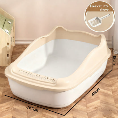 High-Sided Cat Litter Box with Free Scoop – Large Semi-Enclosed Anti-Splash Design