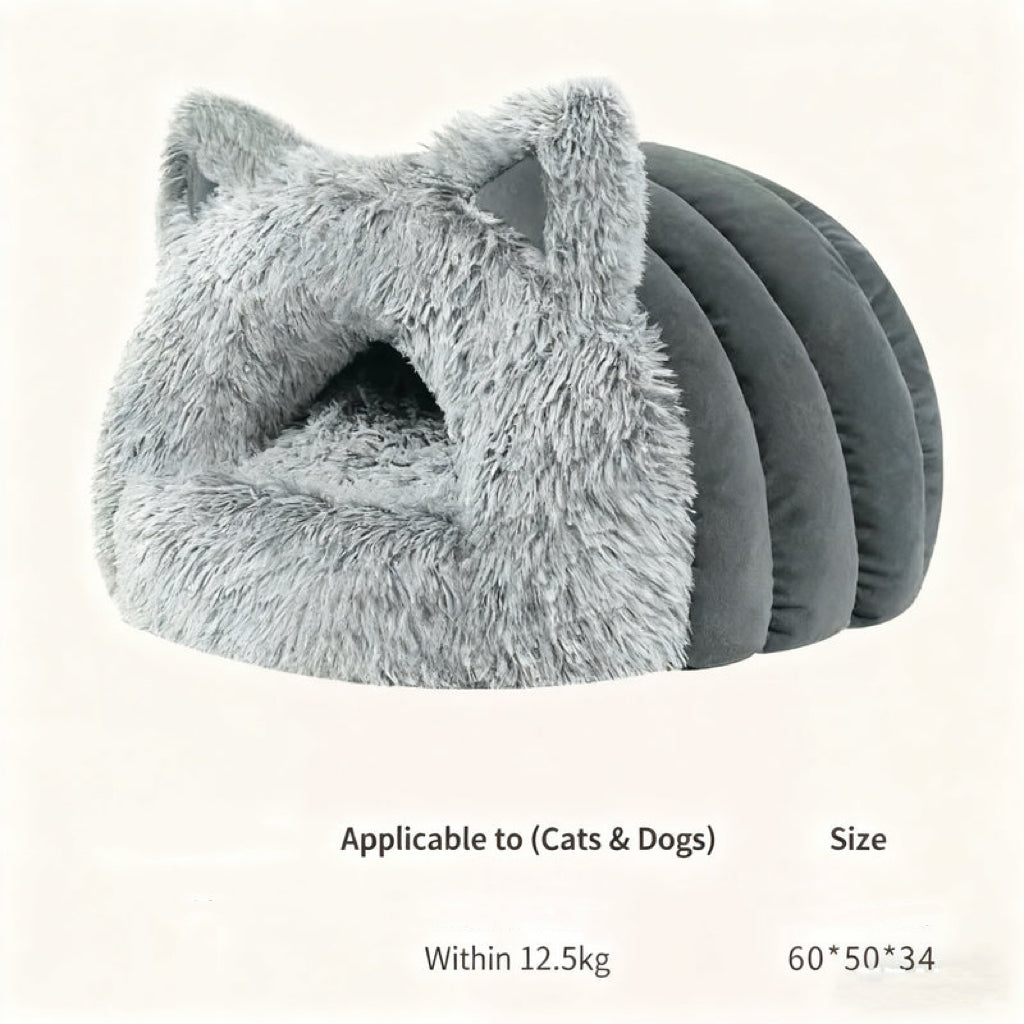 Fluffy Cat Ear Pet Bed – Warm, Lightweight & Non-Slip Cozy Nest for Dogs & Cats
