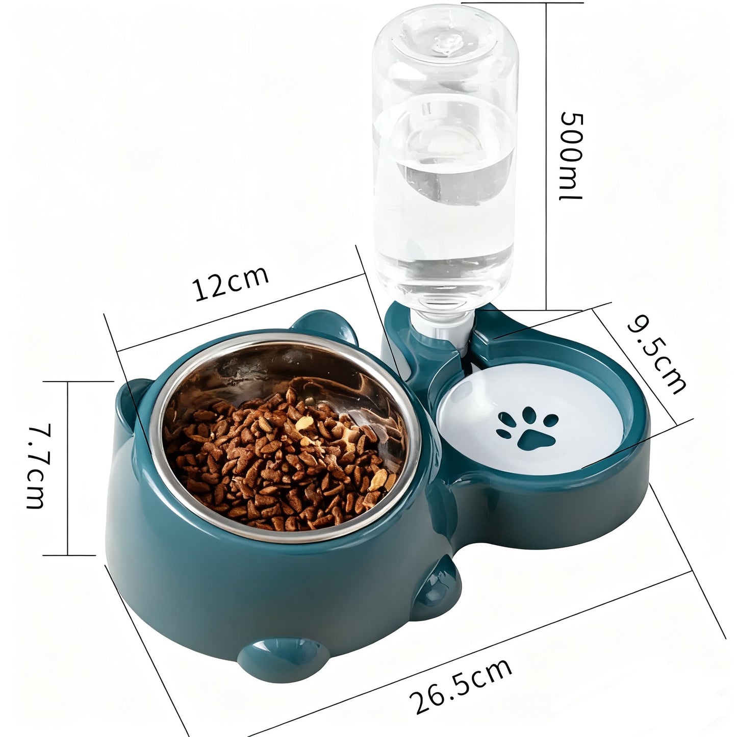 2-in-1 Automatic Water & Inclined Stainless Steel Food Bowl – Ergonomic Feeder for Dogs & Cats