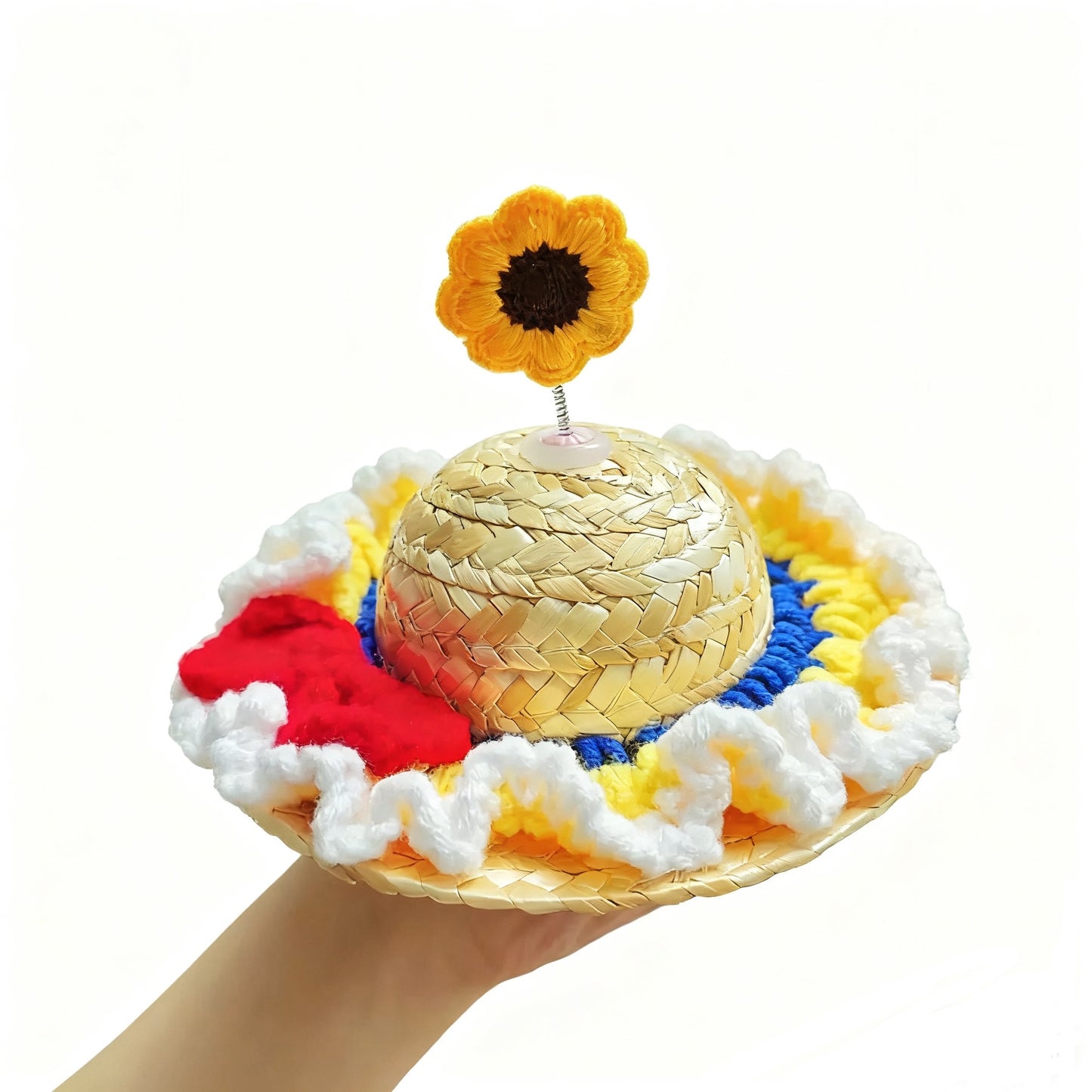 Straw Pet Hat with Flower – Summer Costume Accessory for Cats & Dogs