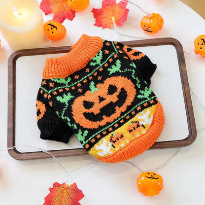 Halloween Pet Sweater with Pumpkin Design – Cozy Outfit for Dogs & Cats