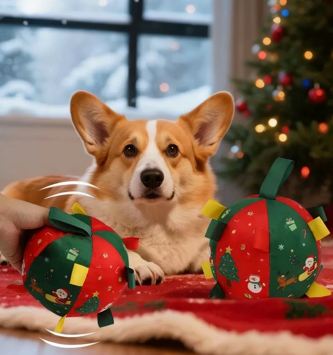 Christmas Plush Pet Toy Ball with Bell – Chew & Play for Dogs & Cats