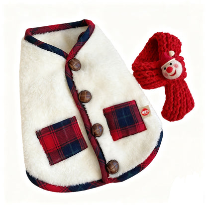 Winter Plush Pet Coat with Matching Scarf – Warm Outfit for Dogs & Cats