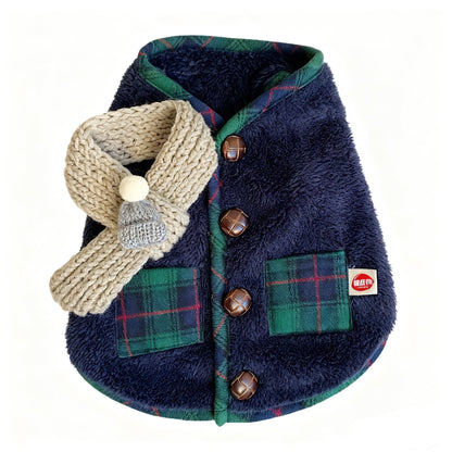 Winter Plush Pet Coat with Matching Scarf – Warm Outfit for Dogs & Cats