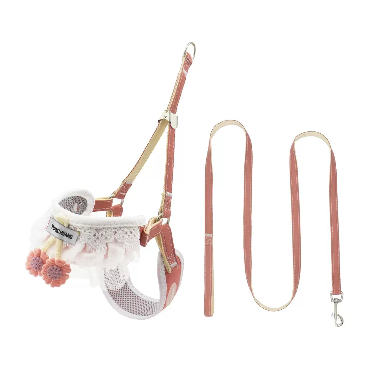 Floral Lace Pet Harness & Leash Set – Cute Adjustable Walking Set for Dogs & Cats