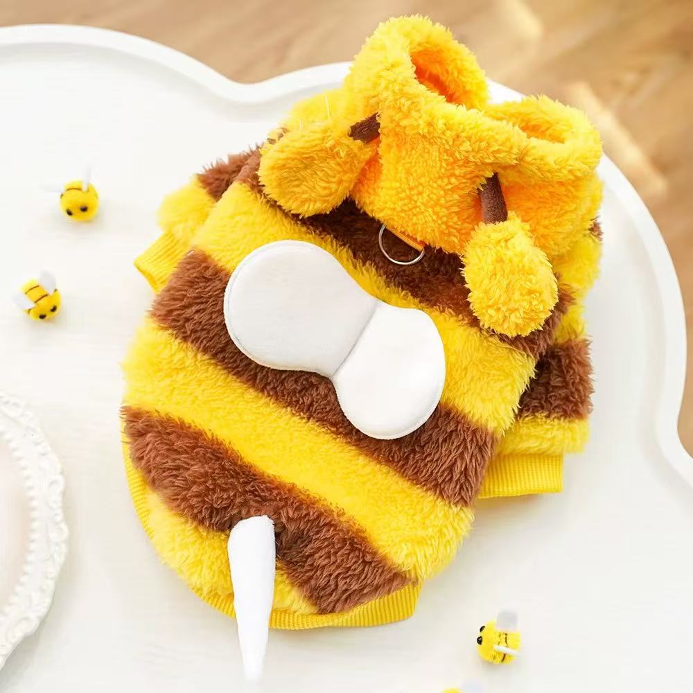 Cute Bee Costume for Dogs – Soft Plush Pet Hoodie Outfit for Small Dogs & Puppies