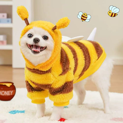 Cute Bee Costume for Dogs – Soft Plush Pet Hoodie Outfit for Small Dogs & Puppies