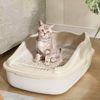 High-Sided Cat Litter Box with Free Scoop – Large Semi-Enclosed Anti-Splash Design