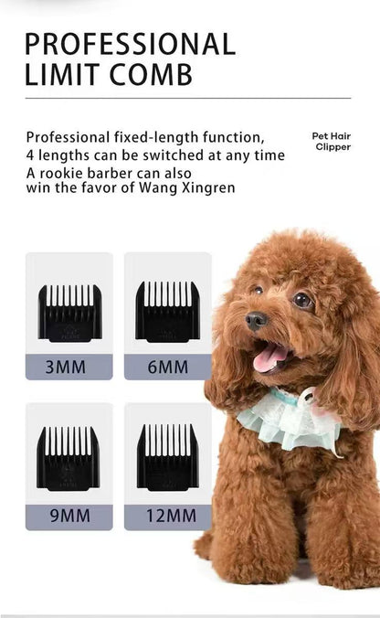 Rechargeable Pet Hair Clipper Set – Professional Grooming Kit with 4 Guard Combs for Dogs & Cats