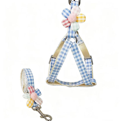 Adjustable Small Dog Harness with Flower – Soft Vest-Style Harness with Leash Included