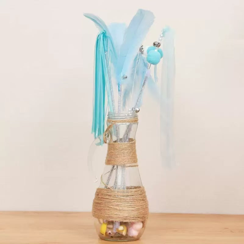 Cat Teaser Wand Set – 5-Piece Interactive Toy for Cats