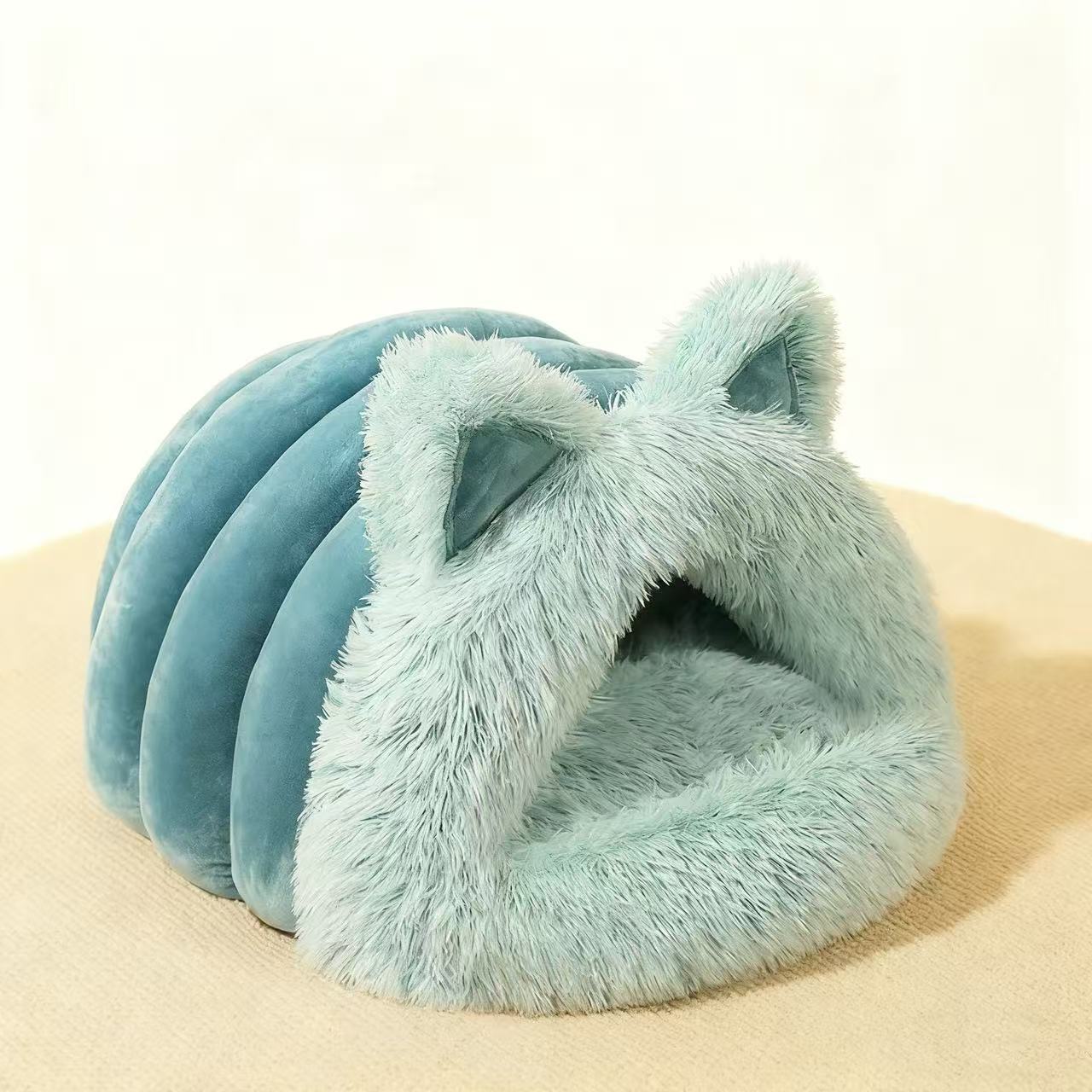Fluffy Cat Ear Pet Bed – Warm, Lightweight & Non-Slip Cozy Nest for Dogs & Cats