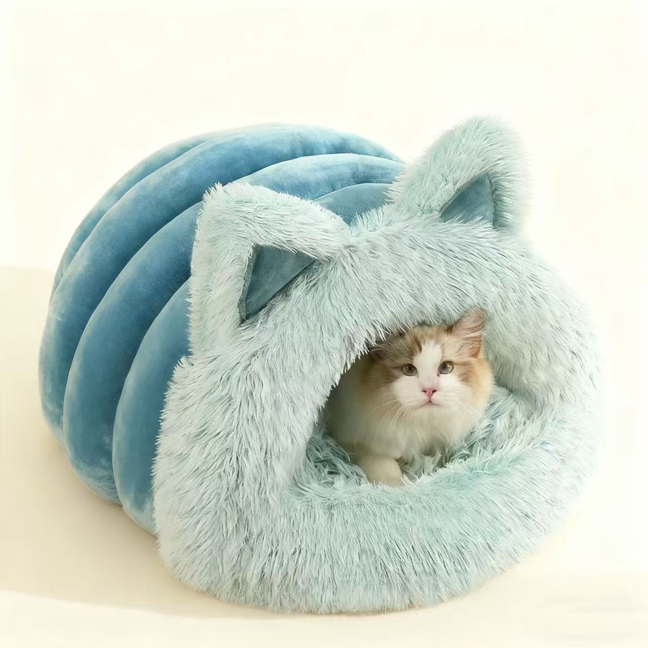 Fluffy Cat Ear Pet Bed – Warm, Lightweight & Non-Slip Cozy Nest for Dogs & Cats